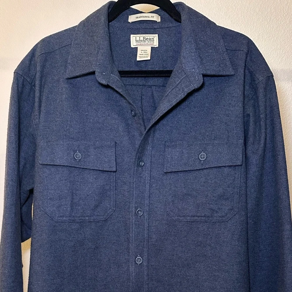 LL Bean Chamois Cloth Navy Shirt Traditional Fit - Picture 3 of 9